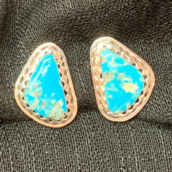 Navajo Turquoise Sterling Silver Earrings Sharon McCarthy Native American Indian - Picture 2 of 6